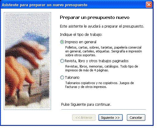 Pantalla del software de presupuestos para imprenta y artes gr�ficas Logic Print